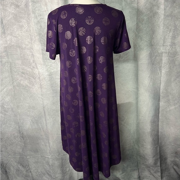LuLaRoe Carly Purple Polka-Dot w Aztec Design Patterned Short Sleeve Swing Dress - Picture 5 of 12